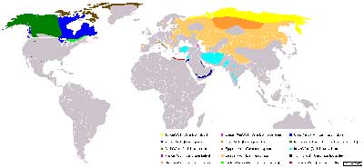Distribución de las diferentes subespecies de lobos en el mundo