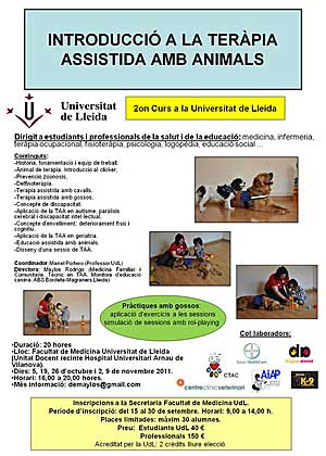 II Curso de Introducción a las Terapias Asistidas con Animales en la Universidad de Lleida (UDL) .
