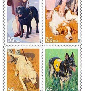 Colección de sellos homenaje a los perros de trabajo, simbolizan el vínculo del perro con el hombre.