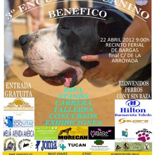 El tercer Encuentro Canino Benéfico se celebrará en el recinto ferial de Bargas, Toledo el próximo 22 de abril. Canicross, agility, rastro deportivo, obediencia.... y también concursos para perros sin raza, adopciones. ¡Resérvalo en tu agenda!