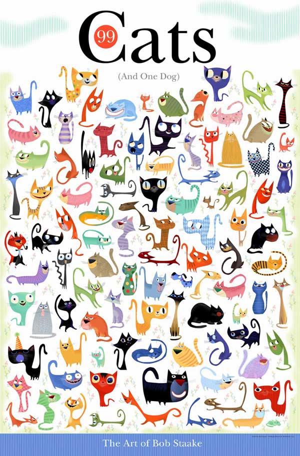 Entre 99 perros 1 gato... y entre 99 gatos 1 perro. Ilustraciones de Bob Staake.