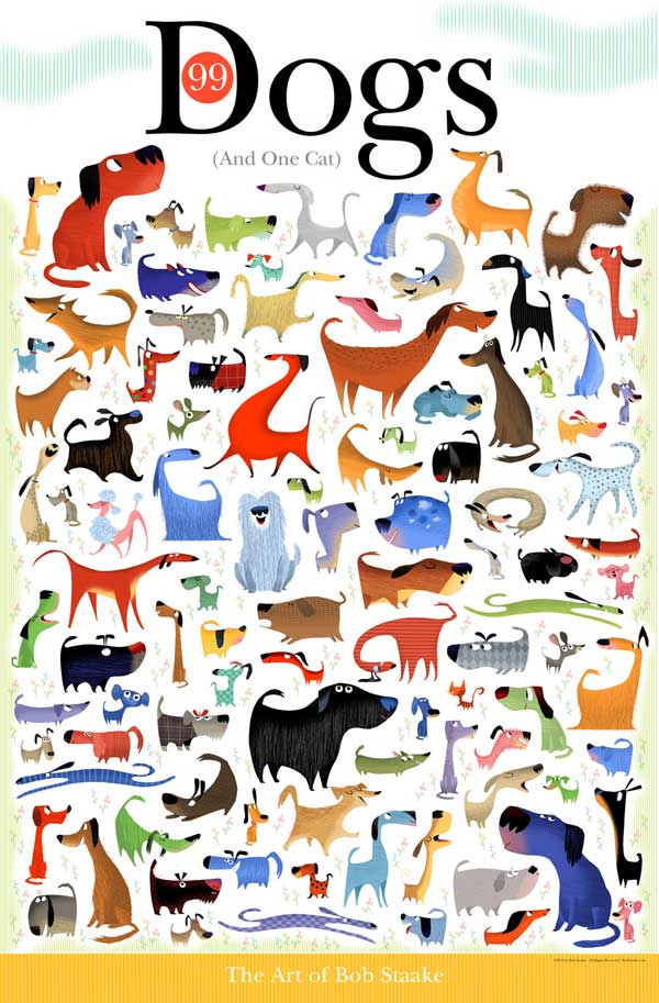 Entre 99 perros 1 gato... y entre 99 gatos 1 perro. Ilustraciones de Bob Staake.