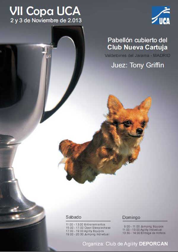 La VII Copa de Agility UCA se celebrará los próximos 2 y 3 de noviembre en el pabellón cubierto del Club Nueva Cartuja, en Valdetorres del Jarama, Madrid.