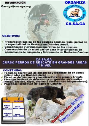 Curso de perros de rescate en grandes áreas. CASAGA.