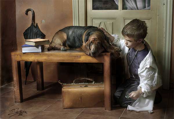 Retratos de perros con el personalísimo estilo de Javier Senosiaín.