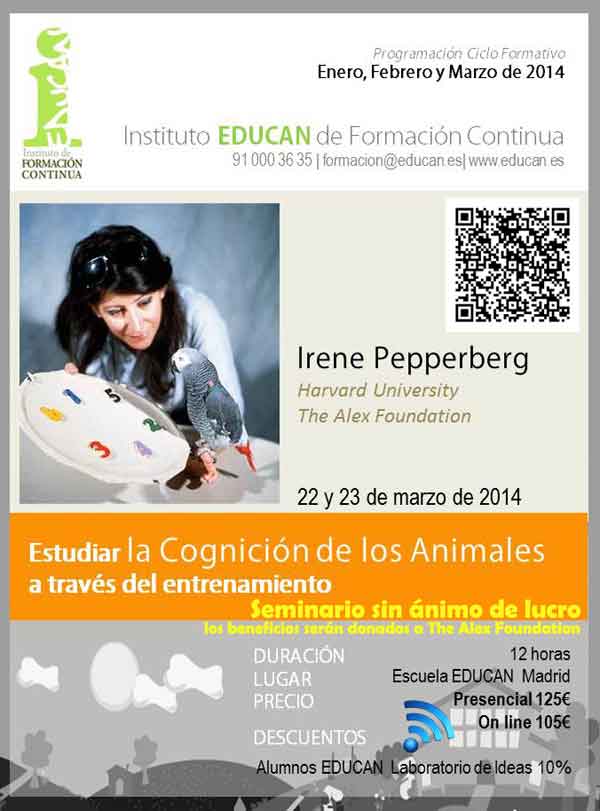 Irene Pepperberg: la futura ciencia del comportamiento animal, en un imprescindible seminario presencial y on-line.