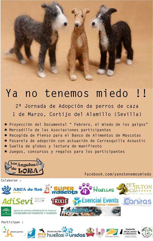 "Ya no tenemos miedo" es la 2ª Jornada de Adopción de perros de caza, que se celebrará el próximo 1 de marzo en el Cortijo del Alamillo (Sevilla).