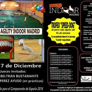 Terminamos 2015 con dos pruebas de agility RSCE en Madrid. Días 26 y 27 en Centro deportivo canino Agility Indoor Madrid (Avda. de Madrid, 74 Arganda del Rey, Madrid). Última prueba del año, que es la primera para el Club de Agility Indoor Madrid.