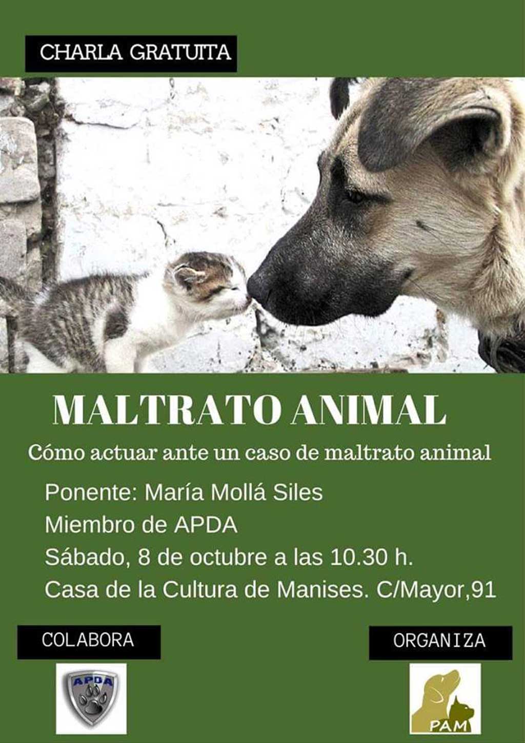 Charla gratis en Manises (Valencia) para saber cómo actuar ante un caso de maltrato animal