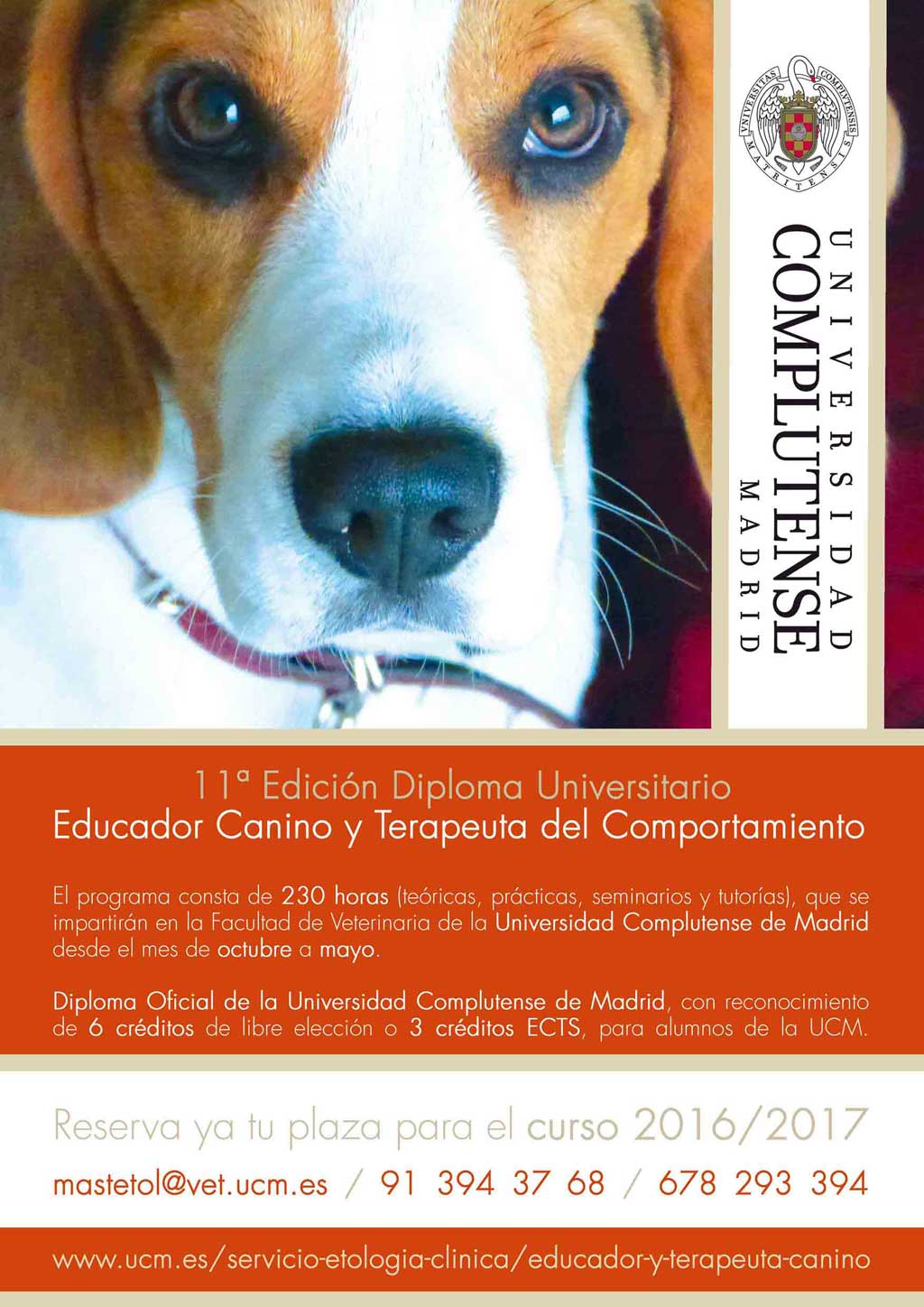 Curso de Educador canino y terapeuta del comportamiento de la Universidad Complutense de Madrid.