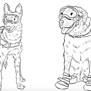 Colorea a Frida y los perros héroes del terremoto de México.