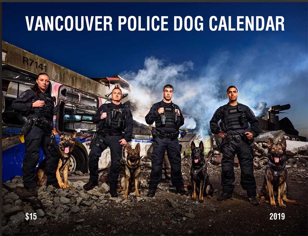 Calendario 2019 de la unidad canina de la policía de Vancouver.