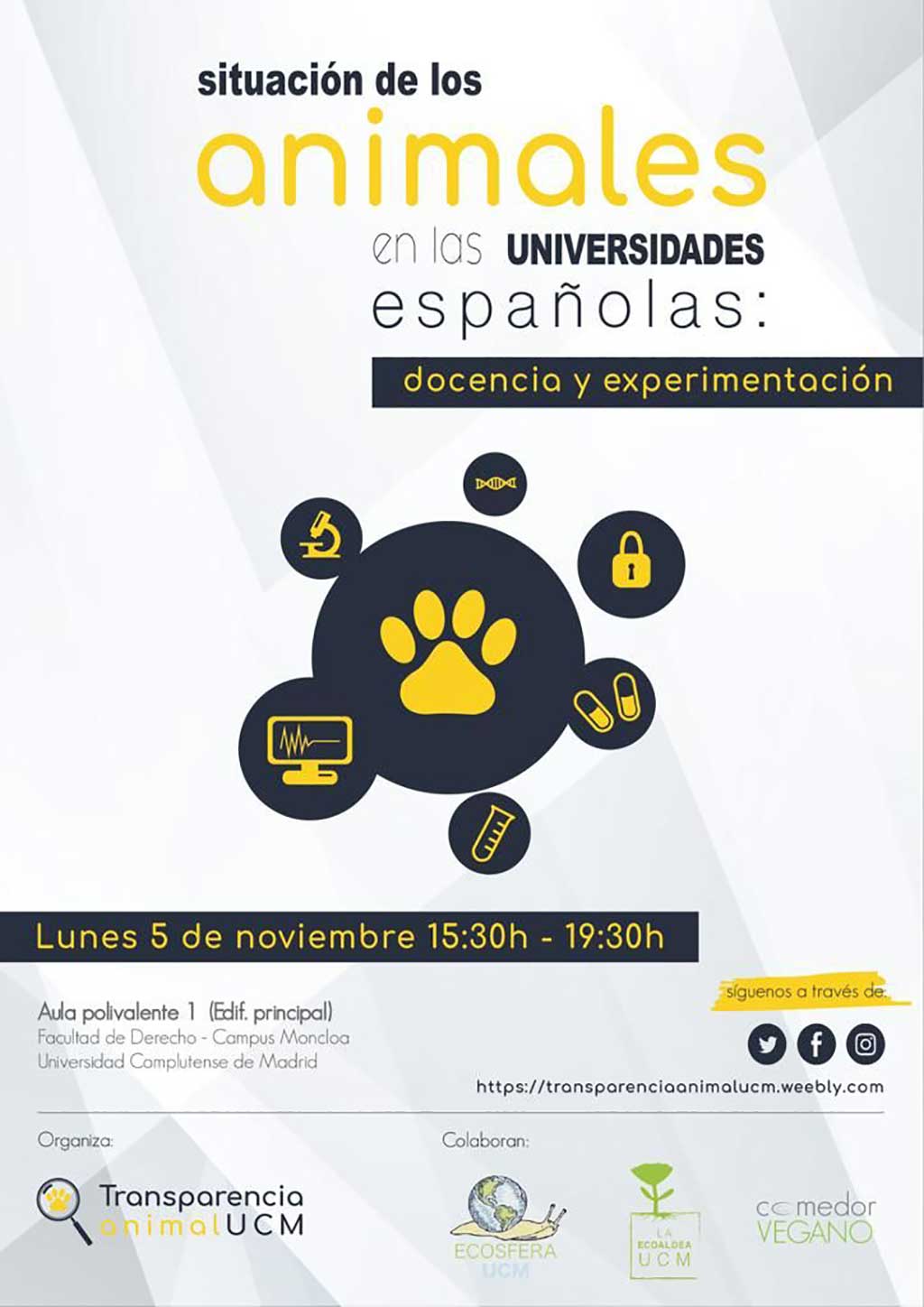 Situación de los animales en la universidades españolas (Transparencia Animal UCM).