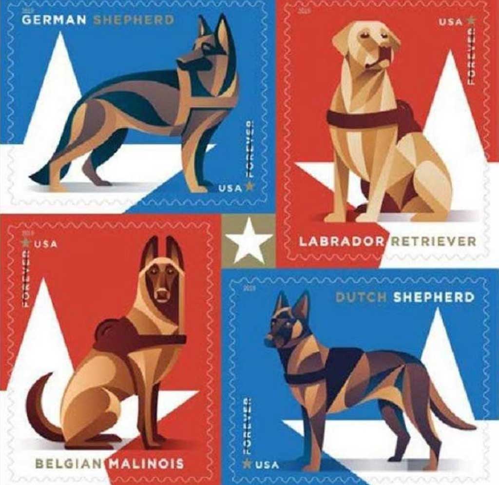 El Servicio Postal de Correos de Estados Unidos quiere honrar a los valientes y leales perros de trabajo militares con esta colección de 20 sellos.